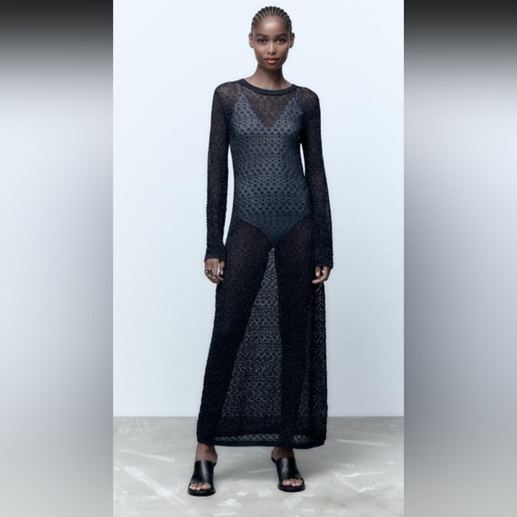 Zara Dresses Zara Pointelle Knit Dress With Metallic Thread Poshmark